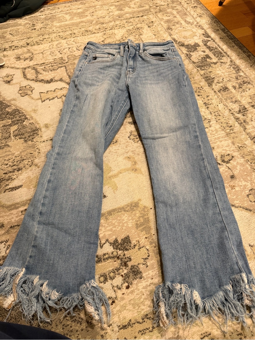 KanCan Light Blue Frayed Hem Flare Jeans